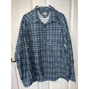 REI Co-op Shirt Men Size XXL Blue Plaid Performance Long Sleeve UPF 50‎ Hiking